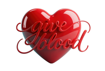 Glossy red heart with give blood typography design
