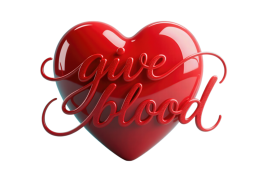 Glossy red heart with give blood typography design - Powered by Adobe
