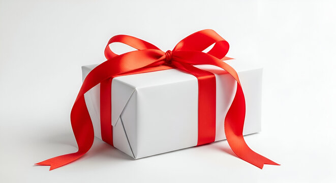 3d icon of white gift box with red ribbon isolated on white background, perfect for christmas or birthday