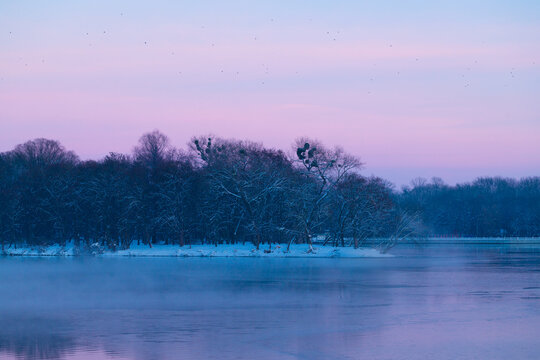 winter country side nature landscape frozen water and island north European aesthetic environment