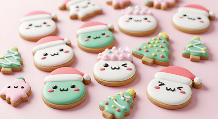 Fototapeta premium 3d icon of cute christmas cookies isolated on white background, decorated with icing in the shape of santa