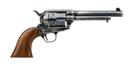 Antique Western Revolver with Wood Handle on Background