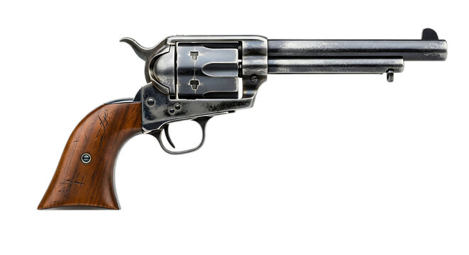Antique Western Revolver with Wood Handle on Background