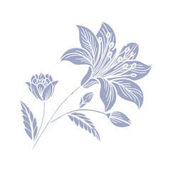 Vintage Monochromatic Lily Floral Vector | Botanical Line Art Illustration