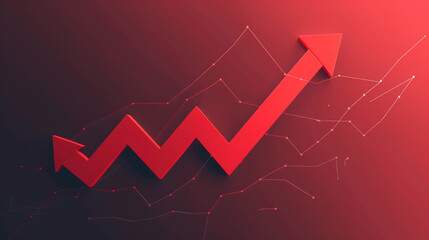 A striking crimson graph illustrates a powerful upward trend, with a prominent red arrow emphatically soaring, signifying significant growth, market surges, or a remarkable positive financial performa
