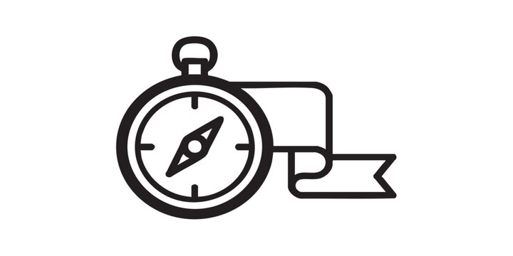 Compass with ribbon tape thin line icon, traveler survey concept. Vector graphics. Unknown location navigator, navigation sign on white background, style icon mobile or web design