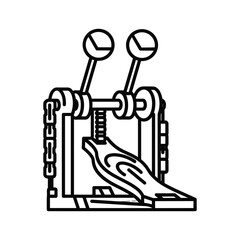 A line drawing of a bass drum pedal isolated on