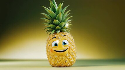 Whimsical pineapple character with a joyful expression on a soft background