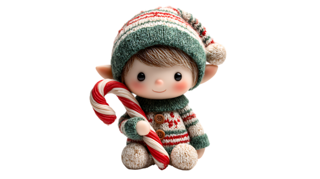 christmas elf figurine holding candy