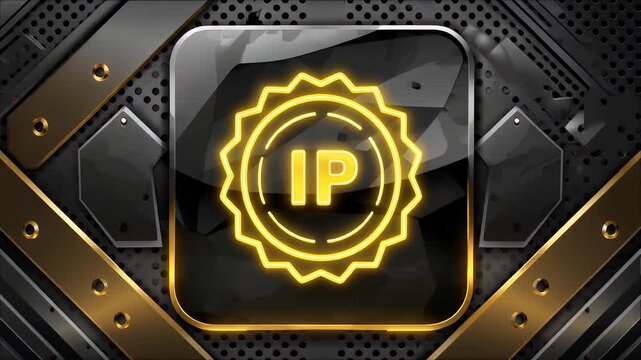 Abstract ip concept with glossy badge and metallic background
