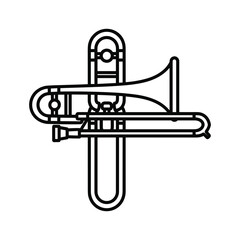 Illustration of a trombone isolated on in black and white