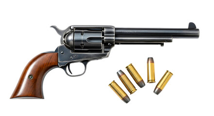 Old West Revolver with Bullets on Transparent Background