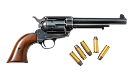 Old West Revolver with Bullets on Transparent Background