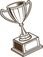 High-quality vector gray trophy with red ribbon accent, elegant award symbol, isolated on transparent background.