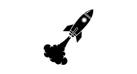Cartoon rocket launch with smoke cloud isolated on transparent background icon concept