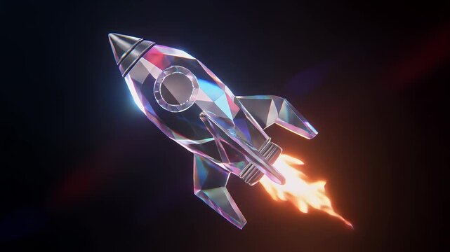 Abstract rocket ship with flame against dark background