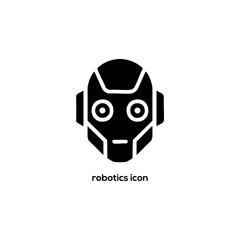 Modern black robot icon vector illustration for artificial intelligence technology automation science and futuristic digital chatbot web logo design

