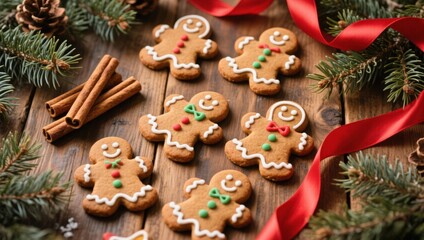 Christmas background gingerbread cookies on a wooden table, Christmas decor