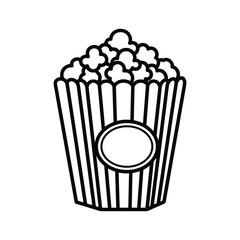 Popcorn in striped bucket isolated on in line art style