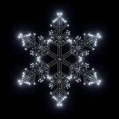 A glowing snowflake design on a black background creates a cool effect