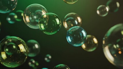 Translucent spheres floating against dark green gradient background - Powered by Adobe