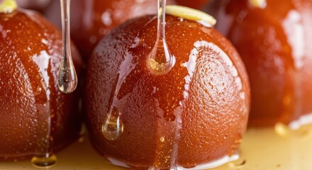 Delicious gulab jamun with dripping syrup, a popular indian sweet treat
