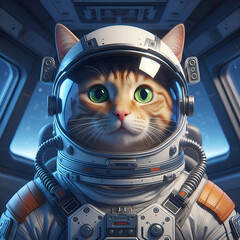A tabby cat explores the cosmos in a futuristic spacesuit