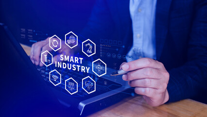 Smart industry, automation and optimisation concept on virtual. Business and modern technology concept, Future of manufacturing innovation. not ai