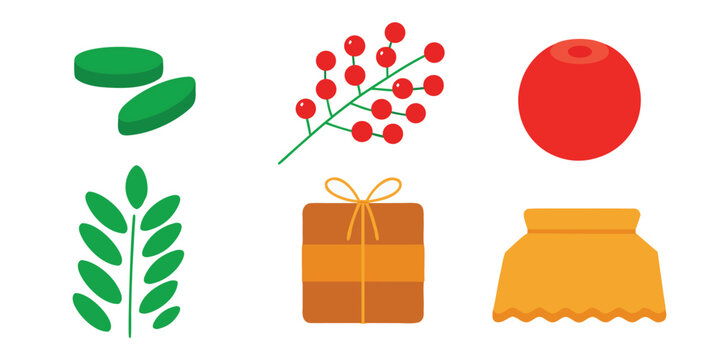 Green leaves red berries gift box orange skirt nature holiday celebration design