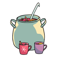 mulled wine cauldron and two mugs