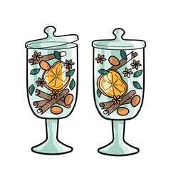 mulled wine spices in glass containers