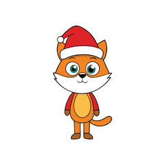 A funny cat with Santa hat cartoon style