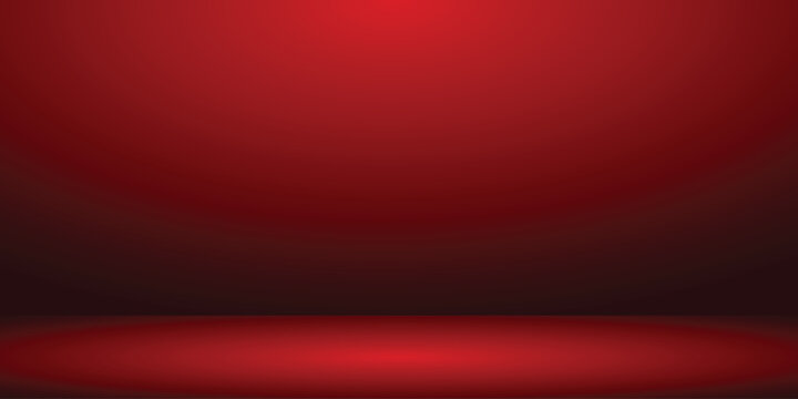 Red studio background. Abstract limbo podium studio room. Dark red gradient wall floor and spotlight scene. Showcase, promotion display. Vector stage mockup illustration. eps 10