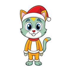 A cat with Santa hat cartoon style
