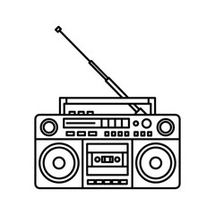 Retro boombox with single antenna isolated on in line art style