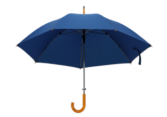 Isolated Blue Umbrella Protection from Rain and Sun with a Curved Handle, Dry Weather Protection