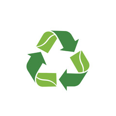 Eco-friendly green recycling symbol with leaves