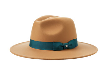 Isolated tan fedora hat with ribbon accent, elegant fashion accessory for women and men