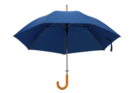 Isolated Blue Umbrella Protection from Rain and Sun with a Curved Handle, Dry Weather Protection
