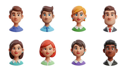 Diverse group of 3D cartoon characters, featuring various ethnicities and hairstyles, against a white background.