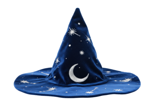 Isolated wizard hat with moon and stars is perfect for Halloween or a magical event