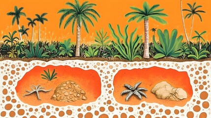 Obraz premium Exploring tropical marine life beneath the sand coastal beach illustration vibrant aerial view