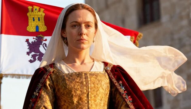 Queen Isabella I with Castile Flag &ndash; Epic Slow Cinematic Zoom-In