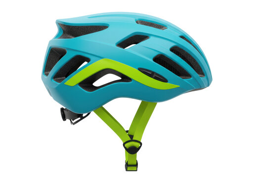 Isolated blue and lime bike helmet offering protection and safety during cycling activities outdoors