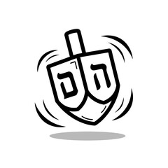 Dynamic monochrome illustration of a spinning dreidel, an iconic symbol of Jewish holiday festivities and traditional cultural games, perfect for celebrating heritage