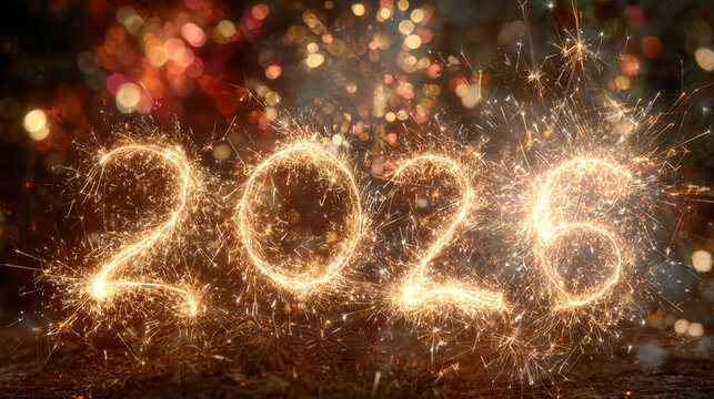 Sparkling new year celebration with the year two thousand twenty six made of bright golden sparklers