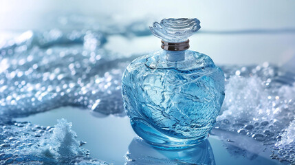 "A beautifully crafted round glass paperweight, swirling with deep blues and captivating textures, elegantly catches the sunlight, casting intricate shadows and reflections, evoking serene ocean depth