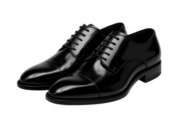 Black patent leather oxford shoes for men, showcasing elegance, style, and luxury in formal footwear, transparent background
