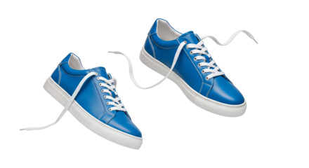 Blue Sneakers with Untied Laces on White Background
