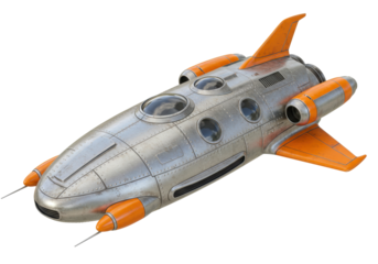 Isolated retro rocket spaceship for space travel, fictional, science-fiction, fantasy, hobby